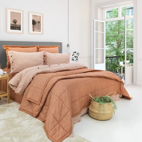 Schafer Home Loria Yatak Örtüsü Nevresim Seti 7 Parça-Turuncu - 2