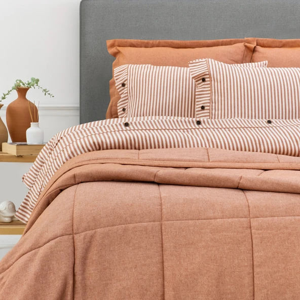 Schafer Home Loria Yatak Örtüsü Nevresim Seti 7 Parça-Turuncu - 5