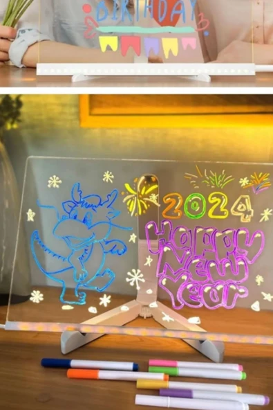 LED Işıklı Çizim ve Boyama Panosu, Görsel Yansıtmalı Yazı Tahtası, Çocuklar İçin Çizim Seti - Resim 4