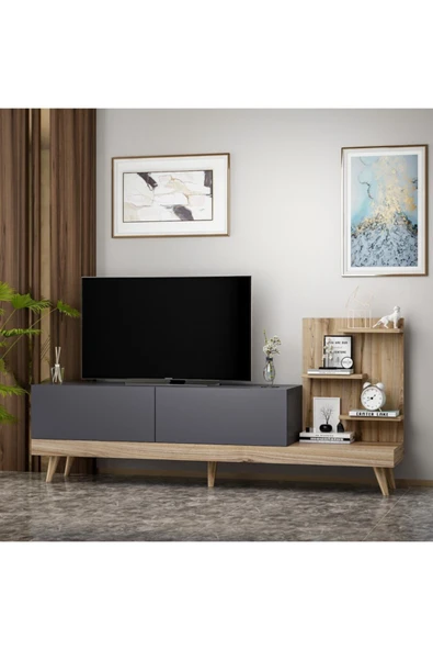 BMdekor Tv Sehpası Desso Antrasit Ceviz 180 Cm - Resim 2