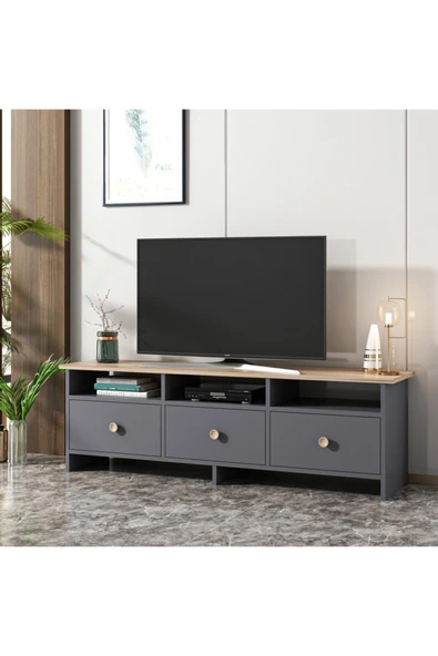 BMdekor Tv Sehpası Ozan Antrasit Meşe 150 Cm - 2