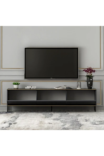 Meltem Çelik - BMdekor Tv Sehpası Kozan Antrasit Mermer Desen 180 Cm - 4