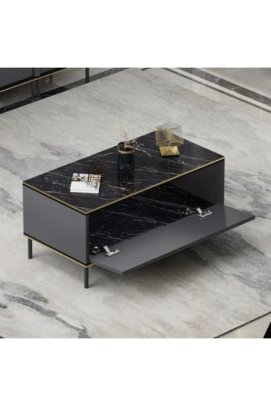 Meltem Çelik - BMdekor Orta Sehpa Kozan Antrasit Gold - Resim 3