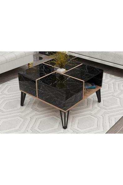 Meltem Çelik - BMdekor Orta Sehpa Nova Mermer Desen Meşe