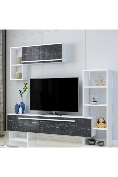 BMdekor Tv Ünitesi Beyaz Mermer Desen - 1