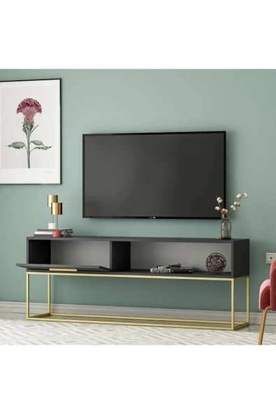Meltem Çelik - BMdekor TV Sehpası Nergis Antrasit Gold 160 cm - 2