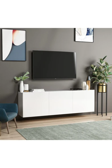 BMdekor Tv Sehpası Duvara Asma Beyaz 150 Cm - 2