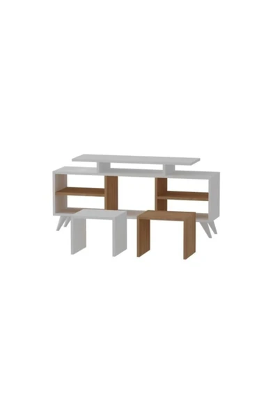 BMdekor Tv Ünitesi Kervan Beyaz Teak - Resim 3