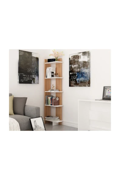 BMdekor Kitaplık Sky Teak Beyaz - 1