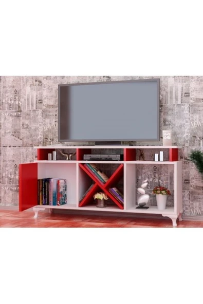 BMdekor Tv Ünitesi Kamer Tasarım Beyaz Kırmızı - 2