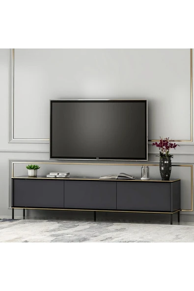 Meltem Çelik - BMdekor Tv Sehpası Kozan Antrasit Mermer Desen 180 Cm - 3
