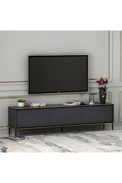 Meltem Çelik - BMdekor Tv Sehpası Kozan Antrasit Mermer Desen 180 Cm