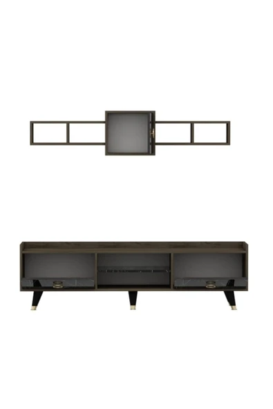 BMdekor Tv Ünitesi Greek Ceviz Siyah Mermer 180 Cm - Resim 3