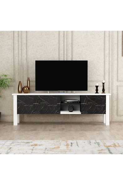 BMdekor Tv Sehpası Rüya Beyaz Mermer Desen 140 Cm - 2
