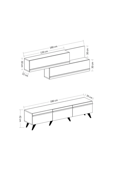 BMdekor Tv Ünitesi Asil Antrasit Meşe 180 Cm - Resim 4