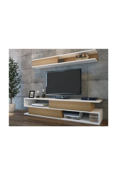 BMdekor Tv Ünitesi Söz Beyaz Teak ürün görseli