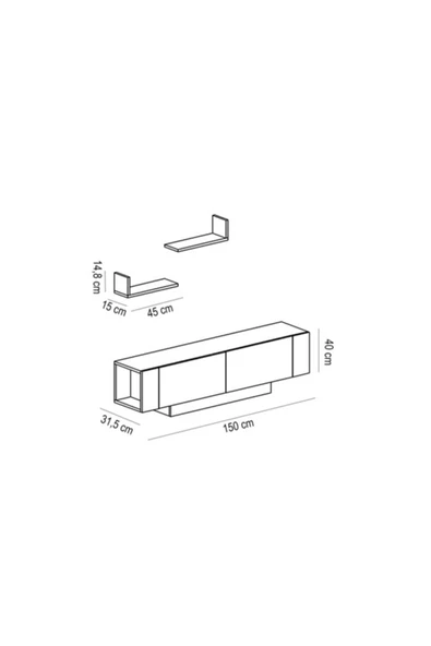 BMdekor Tv Ünitesi Londra Ceviz Beyaz 150 Cm - Resim 4