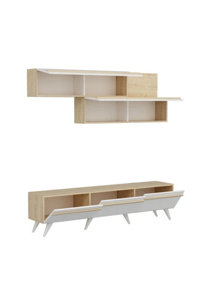 BMdekor Tv Ünitesi Asil Beyaz Safir Meşe 180 Cm - Resim 3