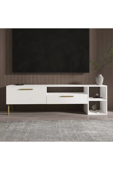 Meltem Çelik - BMdekor TV Sehpası Pergo Beyaz Gold 160 cm ürün görseli