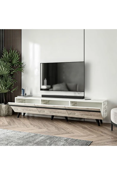 Meltem Çelik - BMdekor TV Sehpası Asil Kristal Beyaz 180 cm - Resim 3