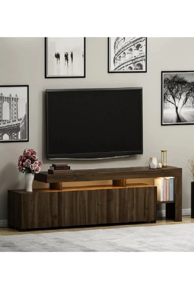 Meltem Çelik - BMdekor Tv Sehpası Buğra Ceviz Led Işıklı 192 Cm - Resim 2