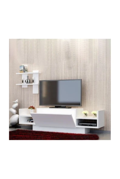 BMdekor Tv Ünitesi Mürdüm Raflı Beyaz 120 Cm - 2