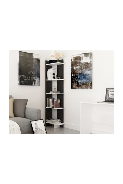 BMdekor Kitaplık Sky Siyah Beyaz - Resim 2