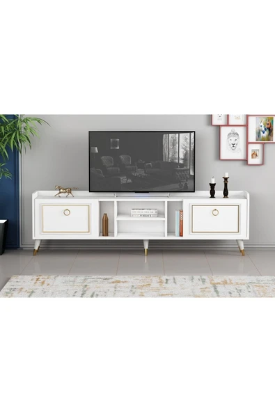 Meltem Çelik - BMdekor Tv Sehpası Raks Beyaz Gold 180 Cm - 2
