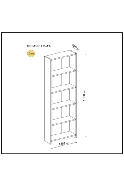 BMdekor Lilium 5 Raflı Dekoratif Kitaplık Beyaz - Resim 4