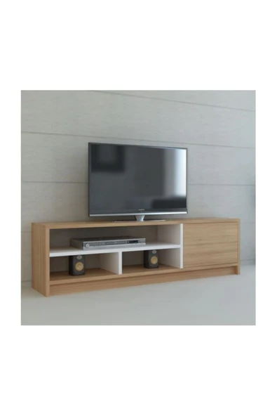 BMdekor Tv Ünitesi Elips 101 Beyaz Teak 120 Cm ürün görseli