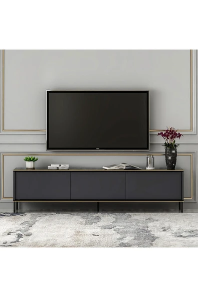 Meltem Çelik - BMdekor Tv Sehpası Kozan Antrasit Mermer Desen 180 Cm - 2