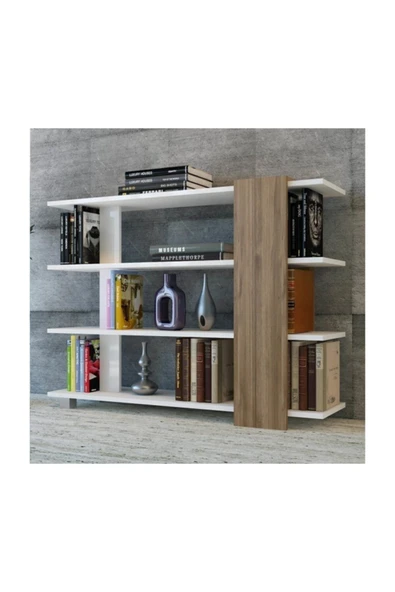 BMdekor Kitaplık Su 3 Raflı Beyaz Teak