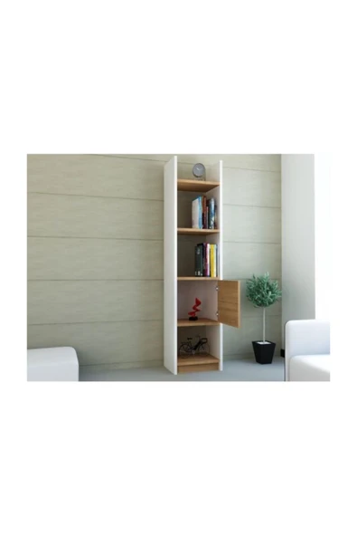 BMdekor Kitaplık Elips 103 Tekli Beyaz Teak - 2