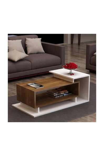 BMdekor Orta Sehpa Servis Sehpası Sky Beyaz Ceviz