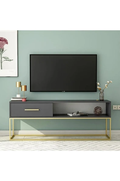 Meltem Çelik - BMdekor TV Sehpası Nergis Antrasit Gold 160 cm