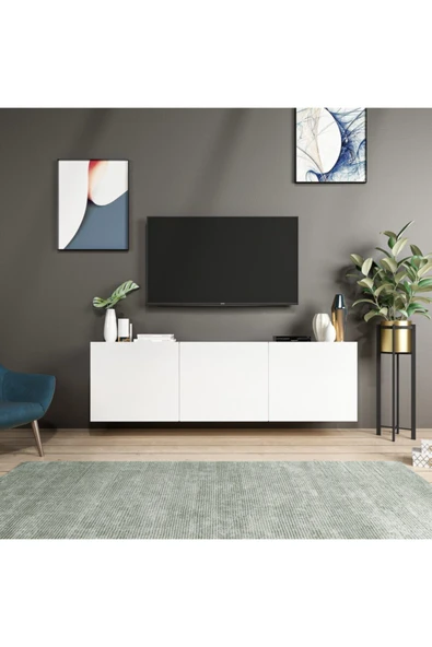 BMdekor Tv Sehpası Duvara Asma Beyaz 150 Cm