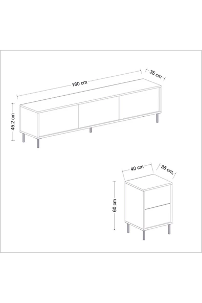 Meltem Çelik - BMdekor Tv Sehpası Kozan Set Antrasit Mermer Desen 260 Cm - 5