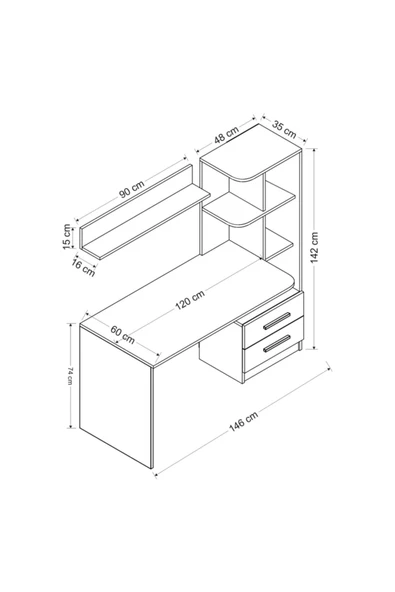 BMdekor Çalışma Masası Arko Beyaz Siyah - 4