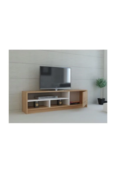 BMdekor Tv Ünitesi Elips 101 Beyaz Teak 120 Cm - Resim 2