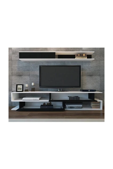 BMdekor Tv Ünitesi Söz Beyaz Siyah - Resim 2