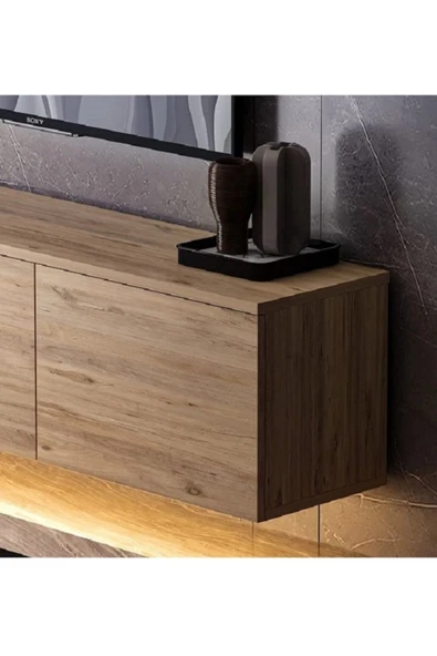 Meltem Çelik - BMdekor Tv Sehpası Norm Duvara Monte Atlantikçam Led Işıklı 160 Cm - Resim 3