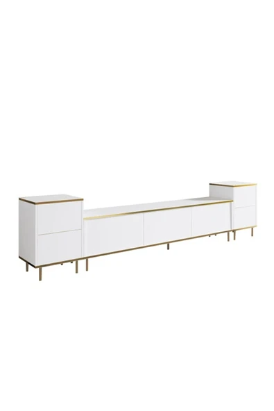 Meltem Çelik - BMdekor TV Sehpası Kozan Set Beyaz Gold 260 cm - Resim 4