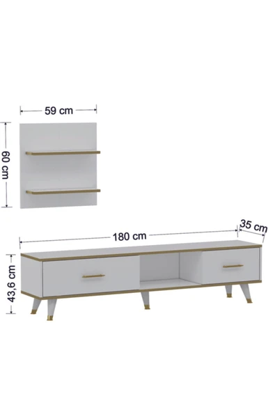 Meltem Çelik - BMdekor Tv Ünitesi Avon Beyaz Gold Ledli 180 Cm - Resim 4