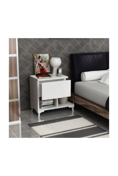 BMdekor Komodin Cast Tek Çekmece Beyaz - 3