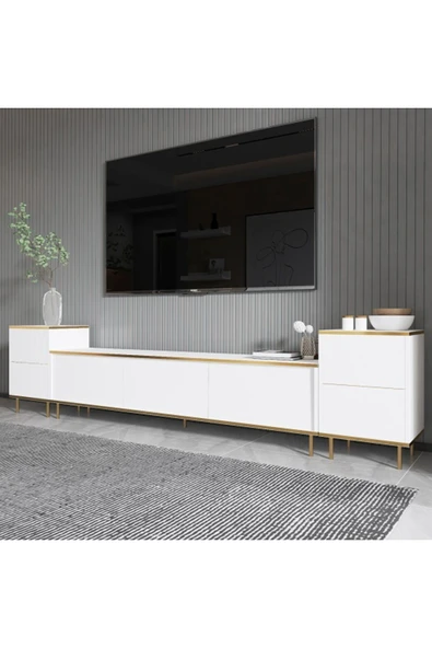 Meltem Çelik - BMdekor TV Sehpası Kozan Set Beyaz Gold 260 cm ürün görseli