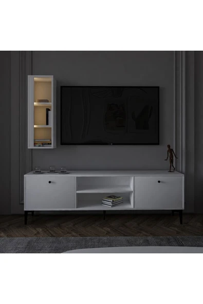 Meltem Çelik - BMdekor TV Ünitesi Cunda Beyaz LED Işıklı 150 cm - Resim 2