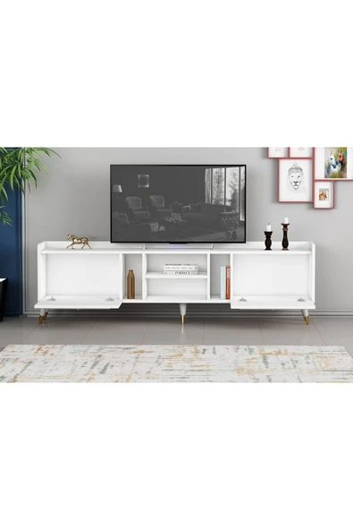 Meltem Çelik - BMdekor Tv Sehpası Raks Beyaz Gold 180 Cm