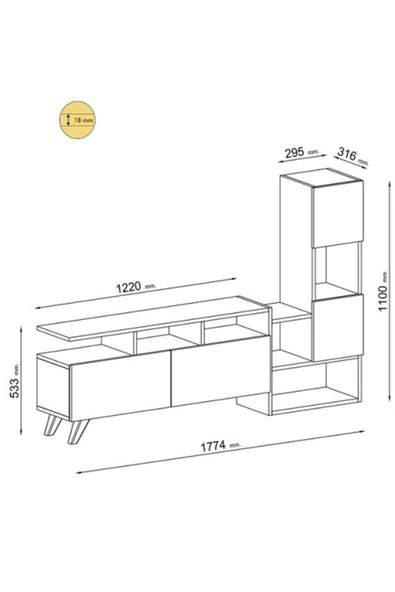 BMdekor Tv Ünitesi Beyaz Ceviz 177 Cm - Resim 4
