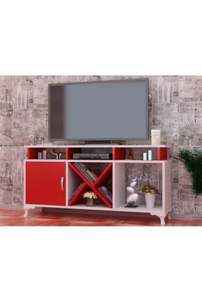 BMdekor Tv Ünitesi Kamer Tasarım Beyaz Kırmızı - 3