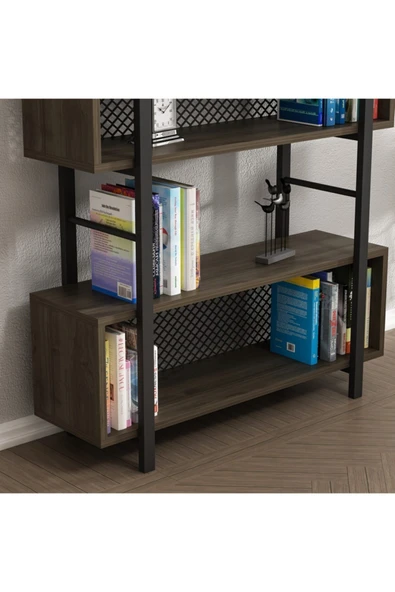 BMdekor Kitaplık Metal Sarmal Ceviz Siyah - Resim 3